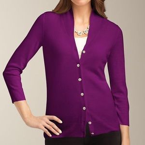 TALBOTS Merino Wool Cardigan Beet Red Pink Purple Magenta